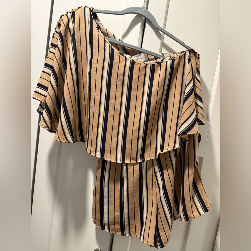 Runaway Beige and Navy Striped Romper
